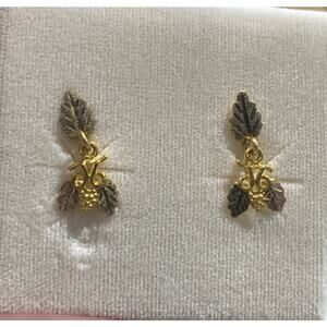 Vintage Black Hills Gold 10K & 12KGF Grape Leaf Screw Back Earrings